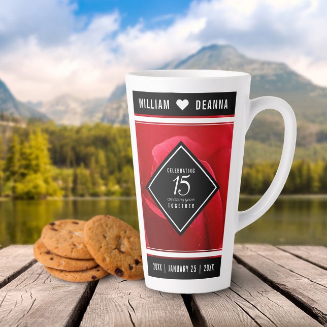 Elegant 15th Rose Wedding Anniversary Latte Mug (Creator Uploaded)