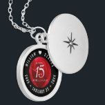 Elegant 15th Rose Wedding Anniversary Locket Necklace<br><div class="desc">Commemorate the 15th wedding anniversary with this elegant locket! Elegant white lettering on a romantic red rose background add a memorable touch for this special occasion and milestone. Customise with the happy couple's names, and dates for their rose anniversary. Design © W.H. Sim, All Rights Reserved. See more at zazzle.com/expressionsoccasions...</div>