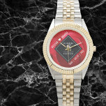 Elegant 15th Rose Wedding Anniversary Watch<br><div class="desc">Celebrate the 15th rose wedding anniversary and a love that stands the test of time with this stylish watch! Elegant white lettering on a romantic red rose background add a memorable touch for this special occasion and milestone. Personalise with the couple's names and dates of marriage. Design © W.H. Sim....</div>