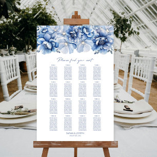 Elegant 16 Table Blue Floral Wedding Seating Chart