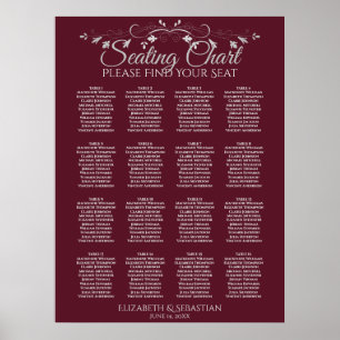 Elegant 16 Table Burgundy Wedding Seating Chart
