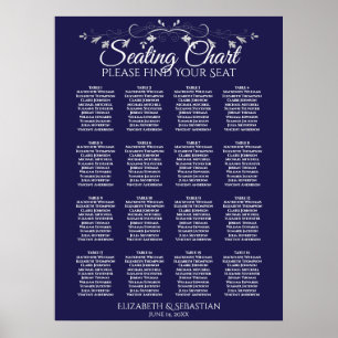 Elegant 16 Table Navy Blue Wedding Seating Chart