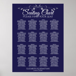 Elegant 16 Table Navy Blue Wedding Seating Chart