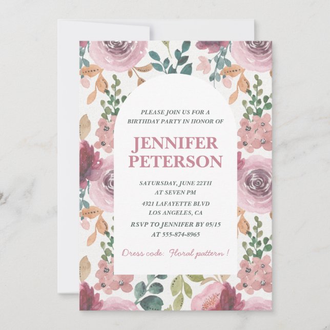 Elegant 16th birthday invitations Floral Boho (Front)