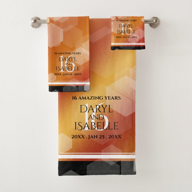 Elegant 16th Golden Topaz Wedding Anniversary Bath Towel Set (Insitu)