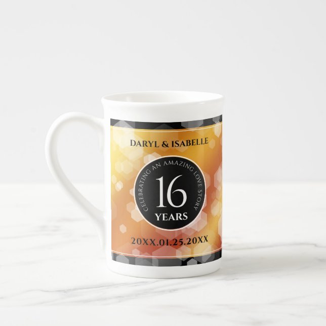 Elegant 16th Golden Topaz Wedding Anniversary Bone China Mug (Left)