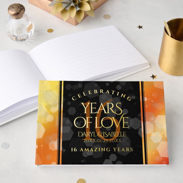 Elegant 16th Golden Topaz Wedding Anniversary Guest Book (Elegant 16th Golden Topaz Wedding Anniversary Foil Guest Book Cover Photo)