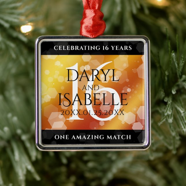 Elegant 16th Golden Topaz Wedding Anniversary Metal Ornament (Tree)