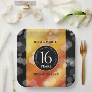 Elegant 16th Golden Topaz Wedding Anniversary Paper Plate