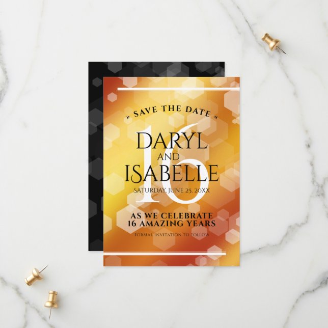 Elegant 16th Golden Topaz Wedding Anniversary Save The Date (Front/Back In Situ)