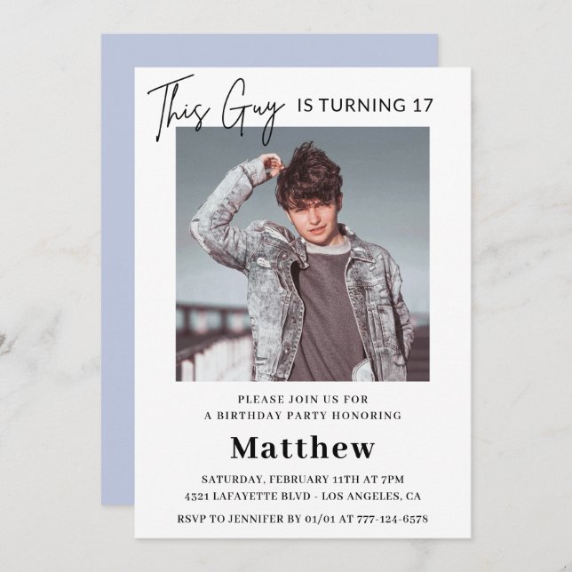 Elegant 17th birthday invitations Men Photo (Front/Back)