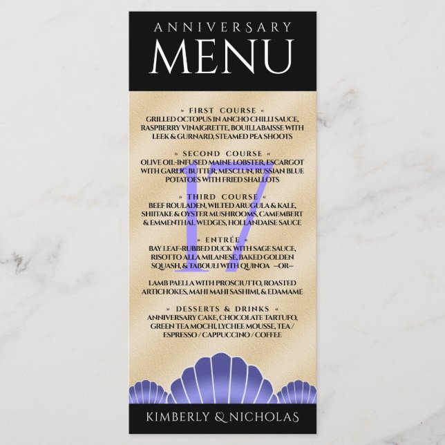 Elegant 17th Shells Wedding Anniversary Menu (Front)