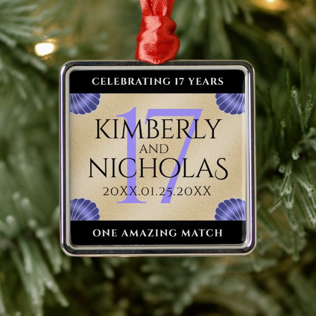 Elegant 17th Shells Wedding Anniversary Metal Ornament (Tree)
