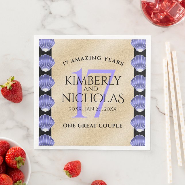 Elegant 17th Shells Wedding Anniversary Napkin (Insitu)