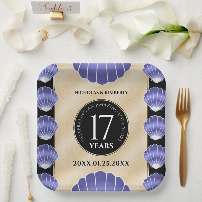 Elegant 17th Shells Wedding Anniversary Paper Plate (Wedding)