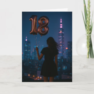 Elegant 18th Birthday City Lights Balloon  Card