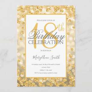 Elegant 18th Birthday Gold Glitter Lights Invitation