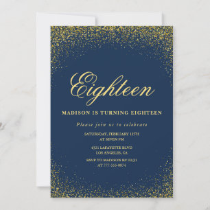 Elegant 18th birthday invitation Gold Navy Glitter