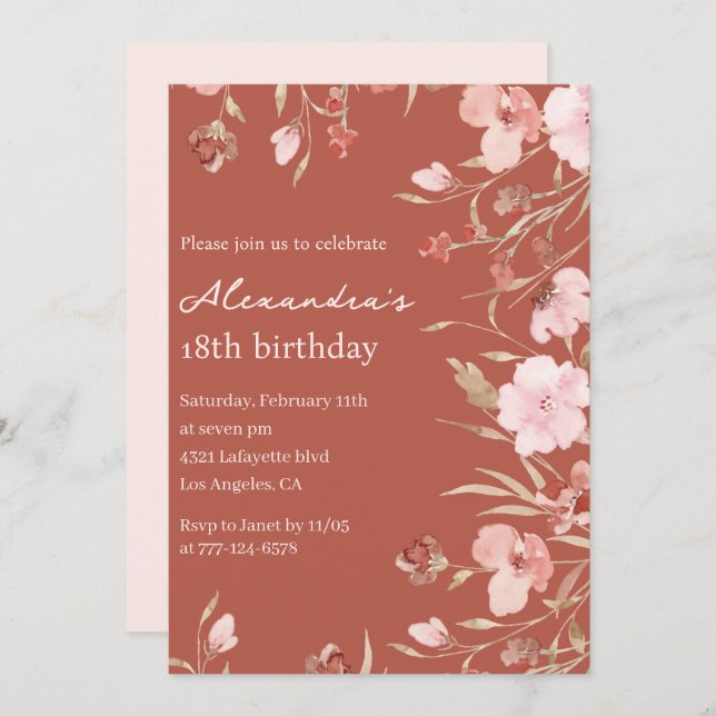 Elegant 18th birthday invitations Floral Chic  (Front/Back)