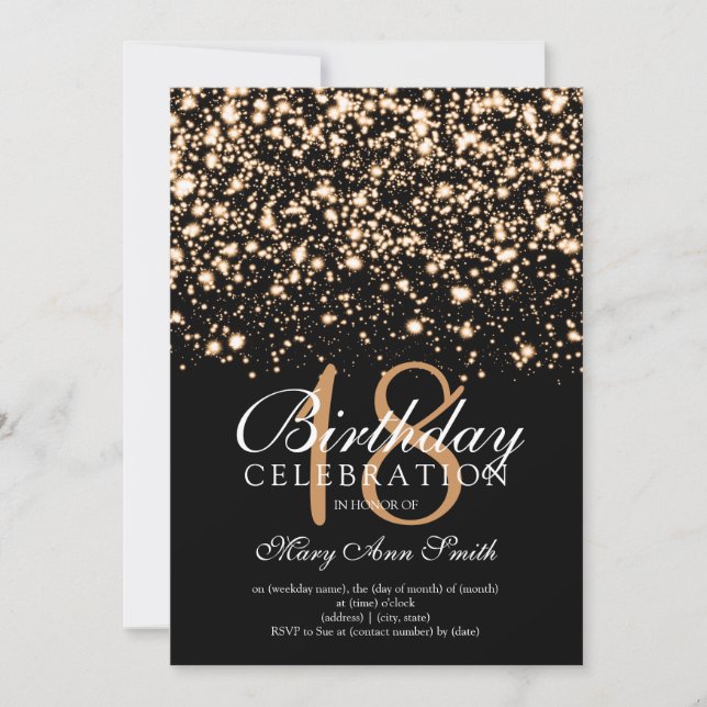 Elegant 18th Birthday Party Gold Midnight Glam Invitation (Front)