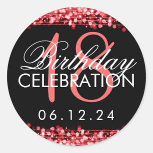 Elegant 18th Birthday Party Sparkles Red Classic Round Sticker