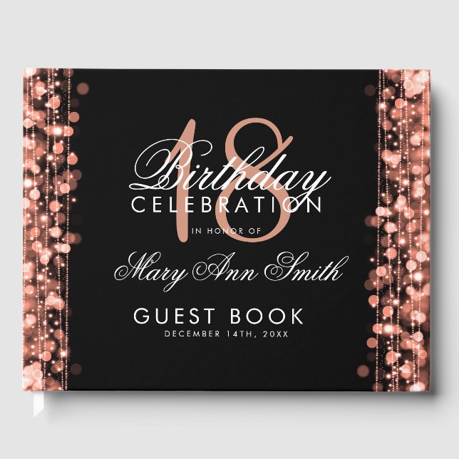 Elegant 18th Birthday Party Sparkles Rose Gold Guest Book (Front)