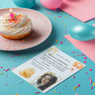 Elegant 18th Birthday Photo Party Invitation   Gol