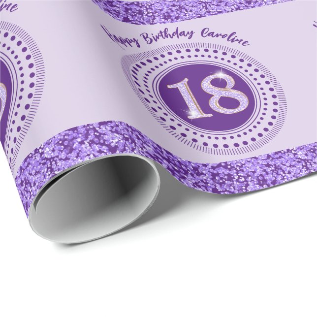 Elegant 18th Birthday Purple Glitter with Stripes Wrapping Paper (Roll Corner)