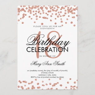 Elegant 18th Birthday Rose Gold Glitter Confetti Invitation