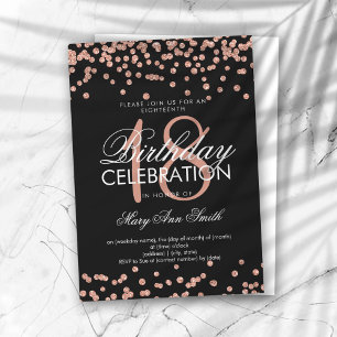 Elegant 18th Birthday Rose Gold Glitter Confetti Invitation