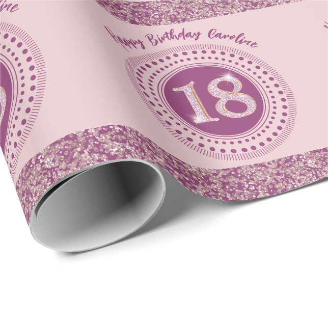 Elegant 18th Birthday Rose Gold Glitter & Stripes Wrapping Paper (Roll Corner)