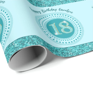 Elegant 18th Birthday Teal Blue Glitter & Stripes Wrapping Paper