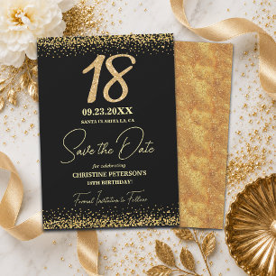 Elegant 18th Black Gold Glitter Birthday Save The Date