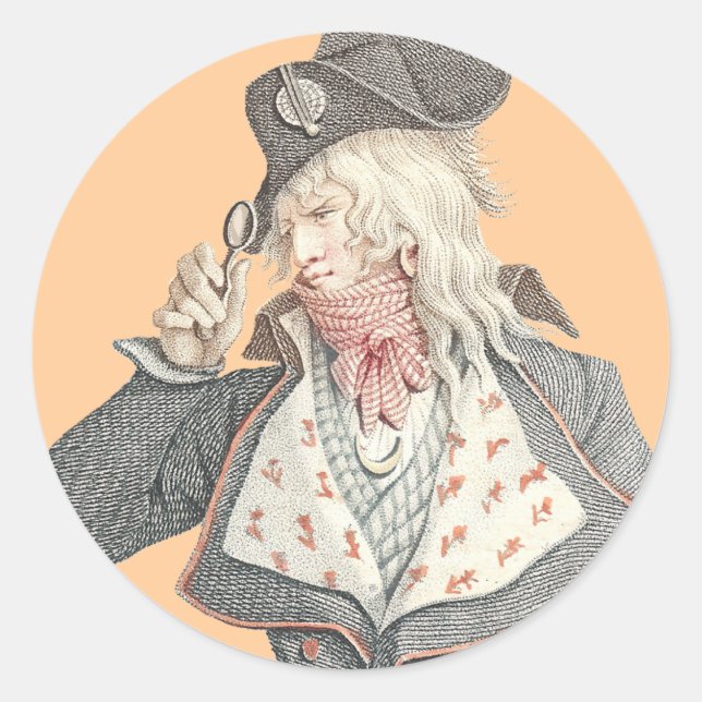 Elegant 18th Century Frenchman with a Monacle Classic Round Sticker (Front)