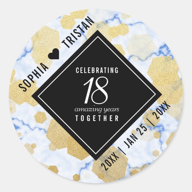 Elegant 18th Porcelain Wedding Anniversary Classic Round Sticker (Front)