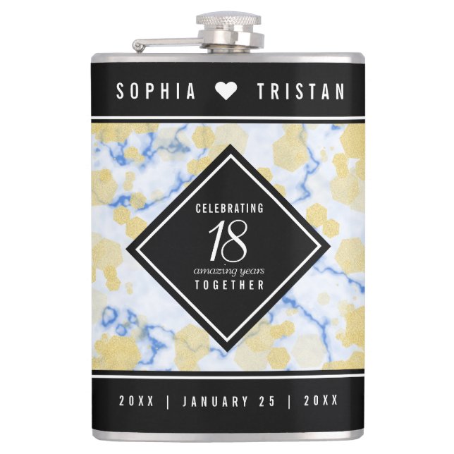 Elegant 18th Porcelain Wedding Anniversary Hip Flask (Front)
