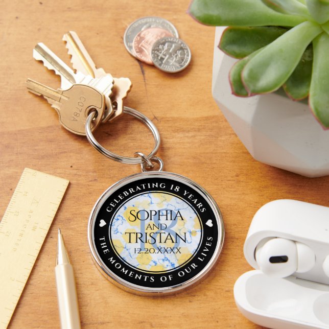 Elegant 18th Porcelain Wedding Anniversary Key Ring (Desk)