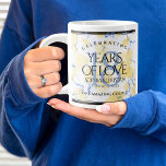 Elegant 18th Porcelain Wedding Anniversary Large Coffee Mug<br><div class="desc">Celebrate the 18th porcelain wedding anniversary with a couple of these stylish giant coffee mugs! Elegant lettering with gold-dusted hexagonal confetti on a white and porcelain blue marbled background add a memorable touch for this special occasion and milestone. Personalise with the couple's names, dates of marriage and/or congratulatory messages. Reverse...</div>