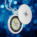 Elegant 18th Porcelain Wedding Anniversary Locket Necklace<br><div class="desc">Celebrate the 18th wedding anniversary with this commemorative locket! Elegant black and white lettering with gold-dusted hexagonal confetti on a white and porcelain blue marbled background add a memorable touch for this special occasion and milestone. Customise with couple's initials, a special message, and dates for their porcelain anniversary. Design ©...</div>