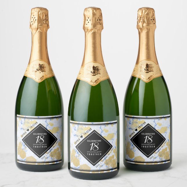 Elegant 18th Porcelain Wedding Anniversary Sparkling Wine Label (Bottles)