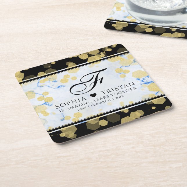 Elegant 18th Porcelain Wedding Anniversary Square Paper Coaster (Angled)