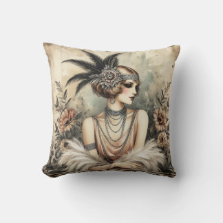 Elegant 1920s Flapper Lady Cushion