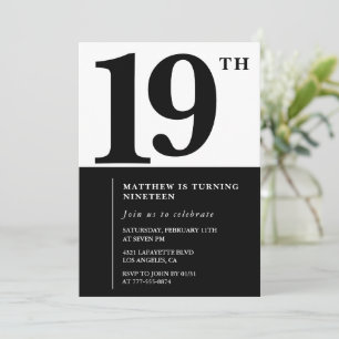Elegant 19th birthday invitation Black Chic Modern