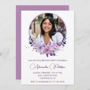 Elegant 19th birthday invitation Photo Floral Boho