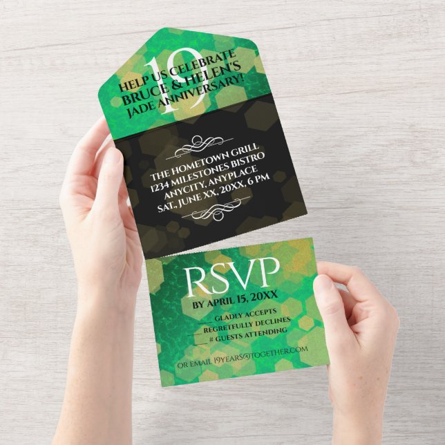 Elegant 19th Jade Wedding Anniversary Celebration All In One Invitation (Tearaway)