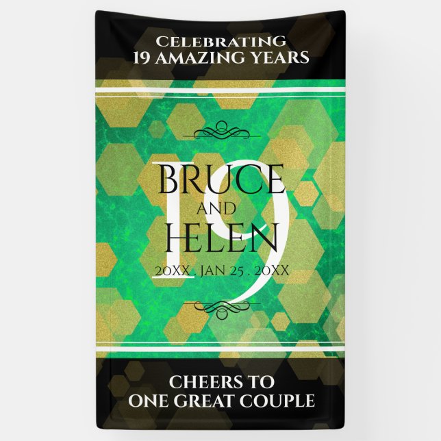 Elegant 19th Jade Wedding Anniversary Celebration Banner (Vertical)
