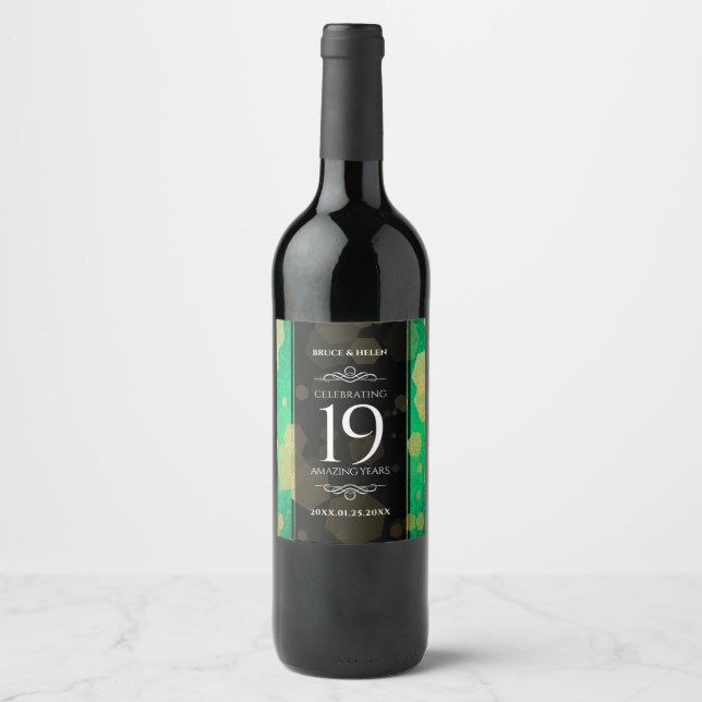 Elegant 19th Jade Wedding Anniversary Celebration Wine Label (Front)