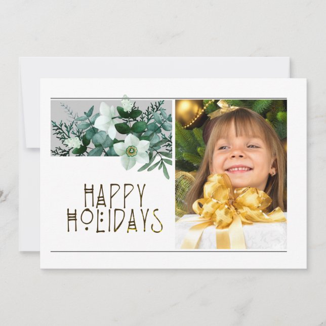 Elegant 1 Photo HAPPY HOLIDAYS Christmas  (Front)