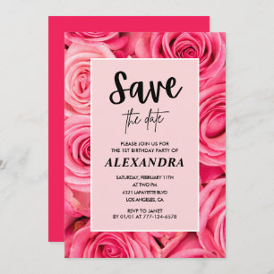 Elegant 1st birthday  Floral Rose Save the date  Invitation