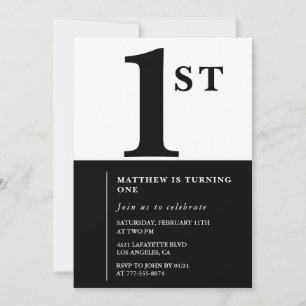 Elegant 1st birthday invitation Black Chic Modern
